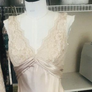 Niki Livas Champagne gown with train